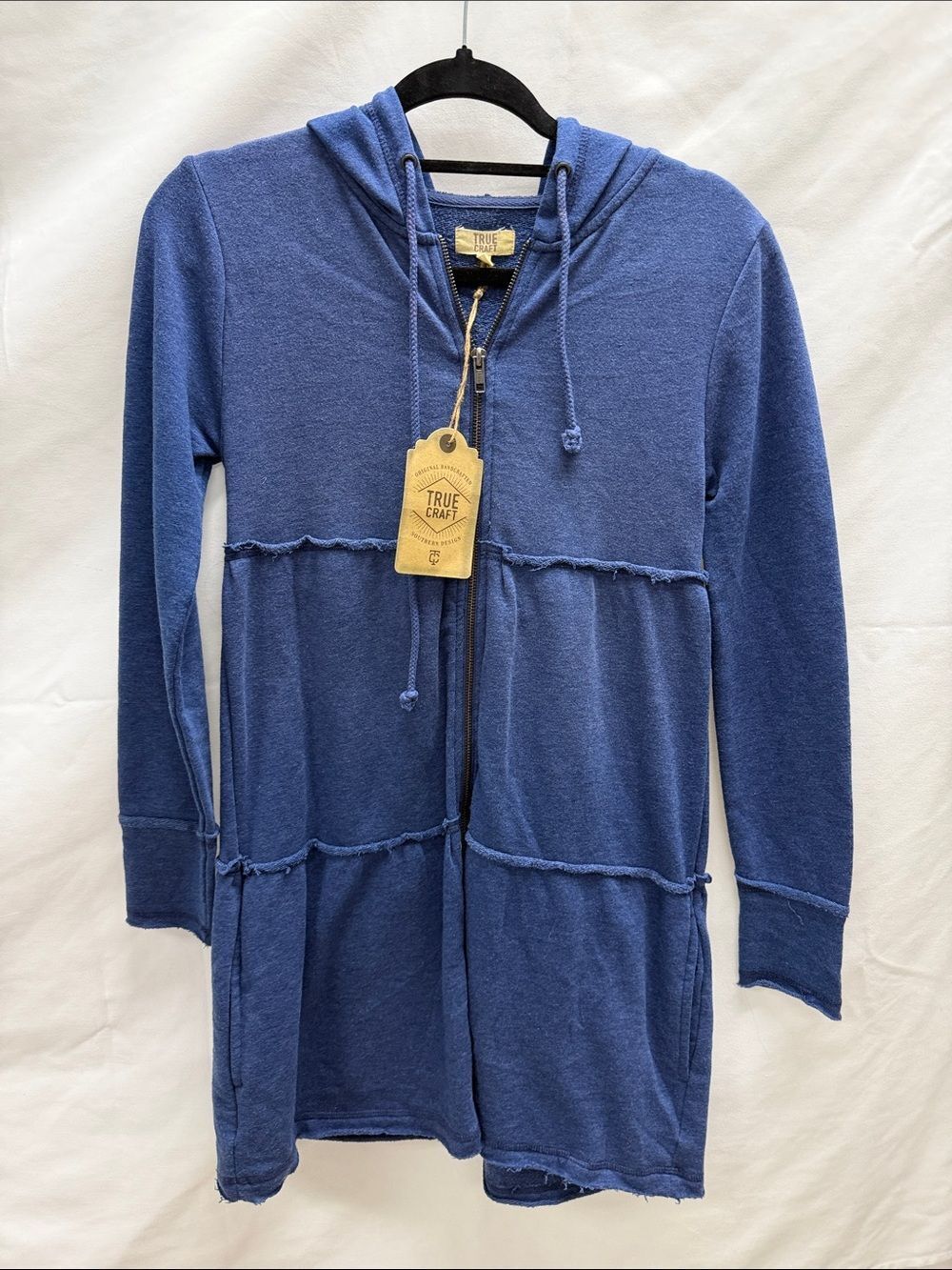 True Craft Royal Blue Hooded Zip-Front Longline Jacket